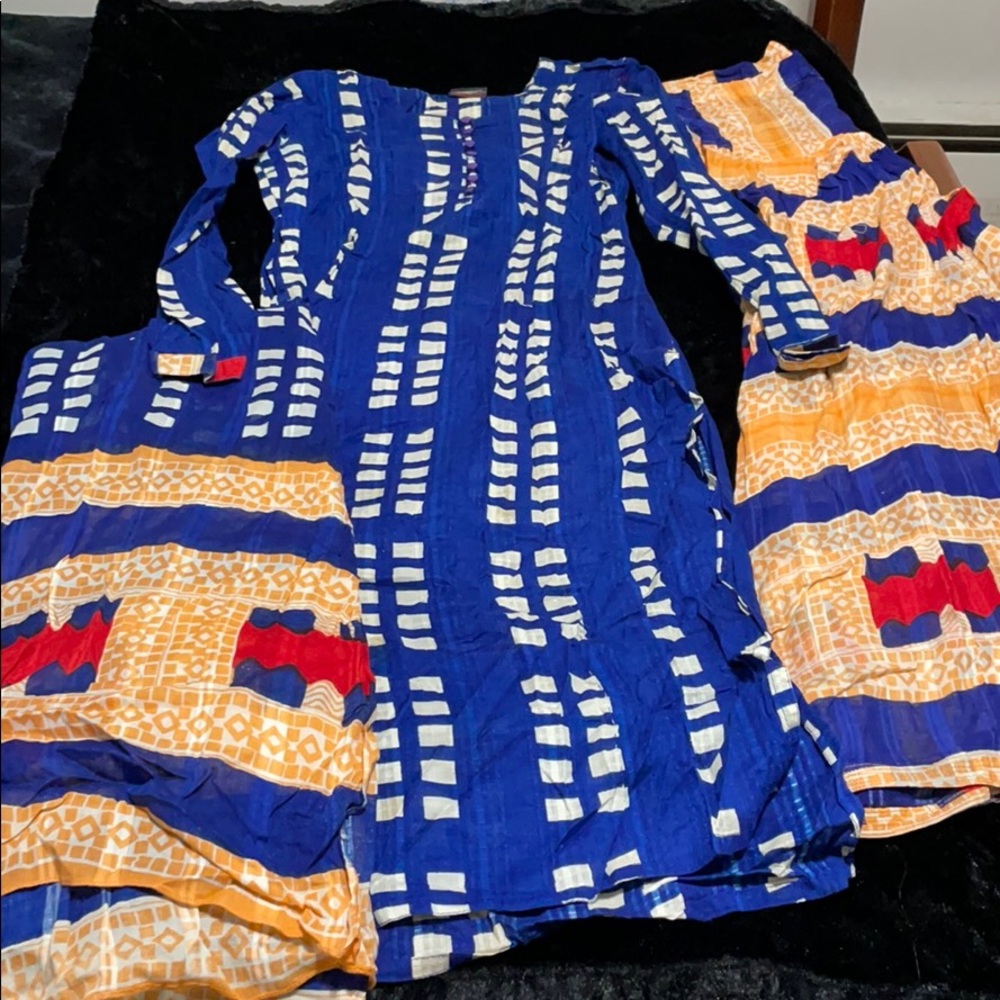 blue & orange shalwar kameez